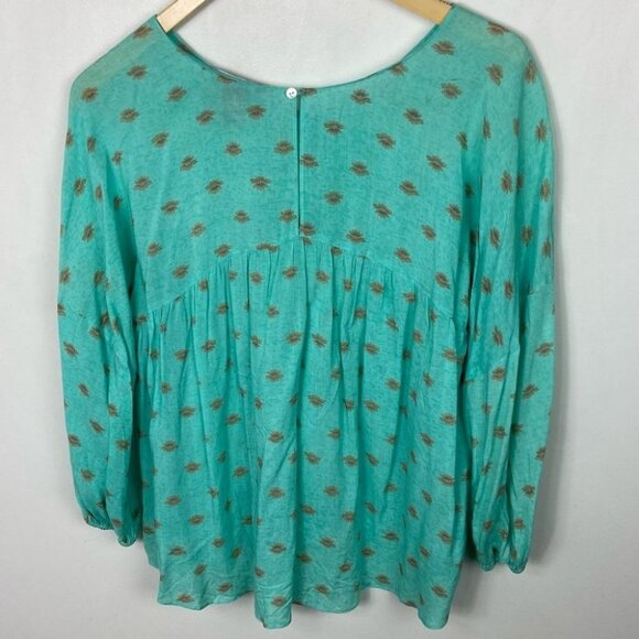 Sundance Catalogue Bohemian Peasant Blouse Size XS Rayon Hippie Blue Green Gold - Picture 11 of 11